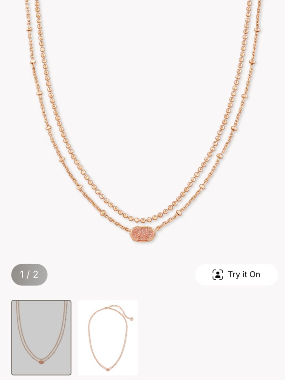 Kendra Scott Rose Gold Layered Beaded Necklace with Center Sandy Drusy Charm - Picture 2 of 7